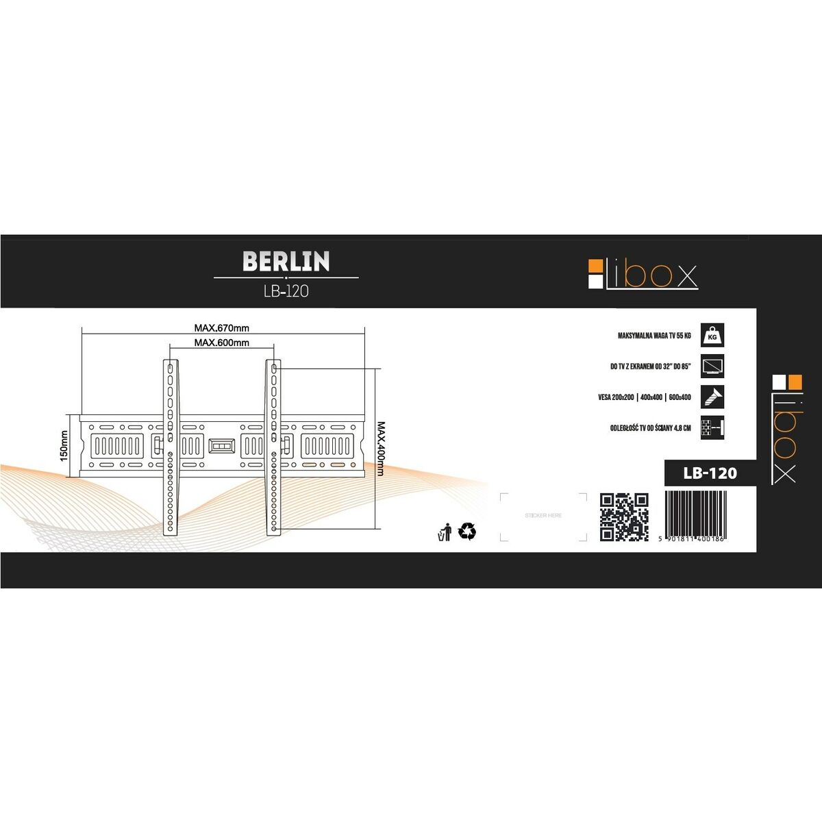 Suporte TV Libox LB-120 32" 85" 55 kg
